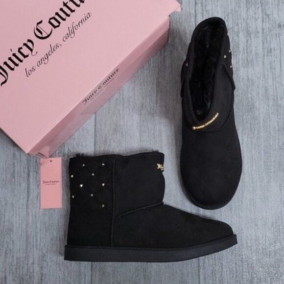 JUICY COUTURE Black Kingle Faux Suede Faux Fur Ankle Booties NEW Women's 7 - Picture 1 of 8